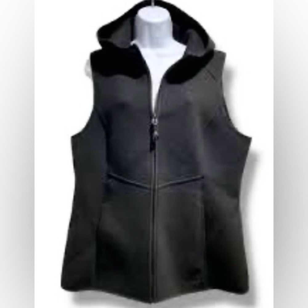 GERRY Women's Black Lightweight Knit Hooded Full Zip Front Vest Size S/CH